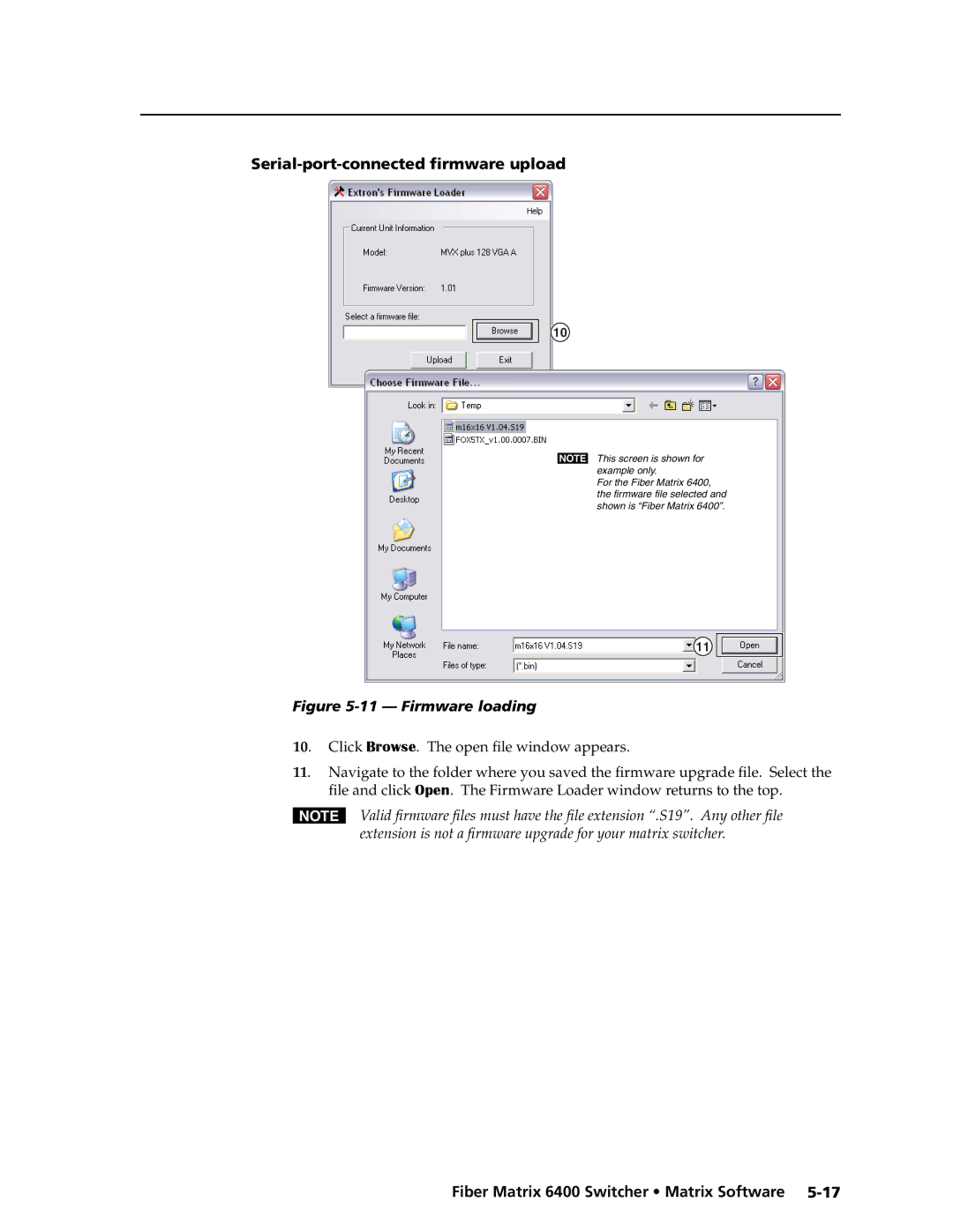 Extron electronic 6400s manual Serial-port-connected firmware upload, Firmware loading 