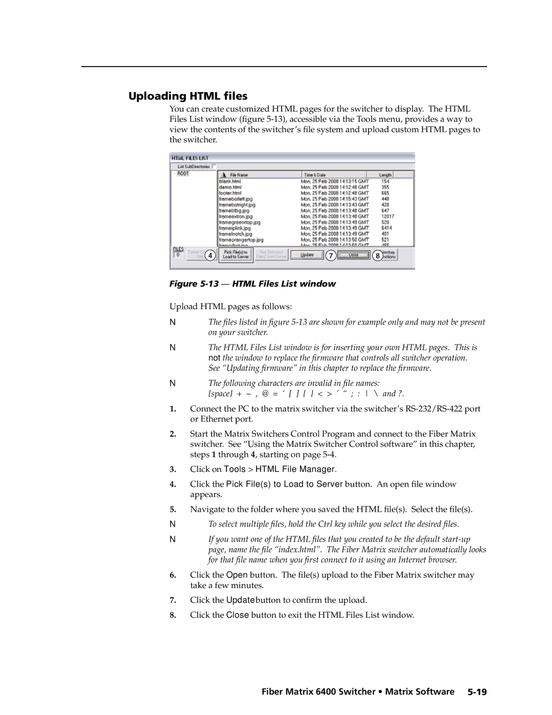 Extron electronic 6400s manual Uploading Html files, Click on Tools Html File Manager 