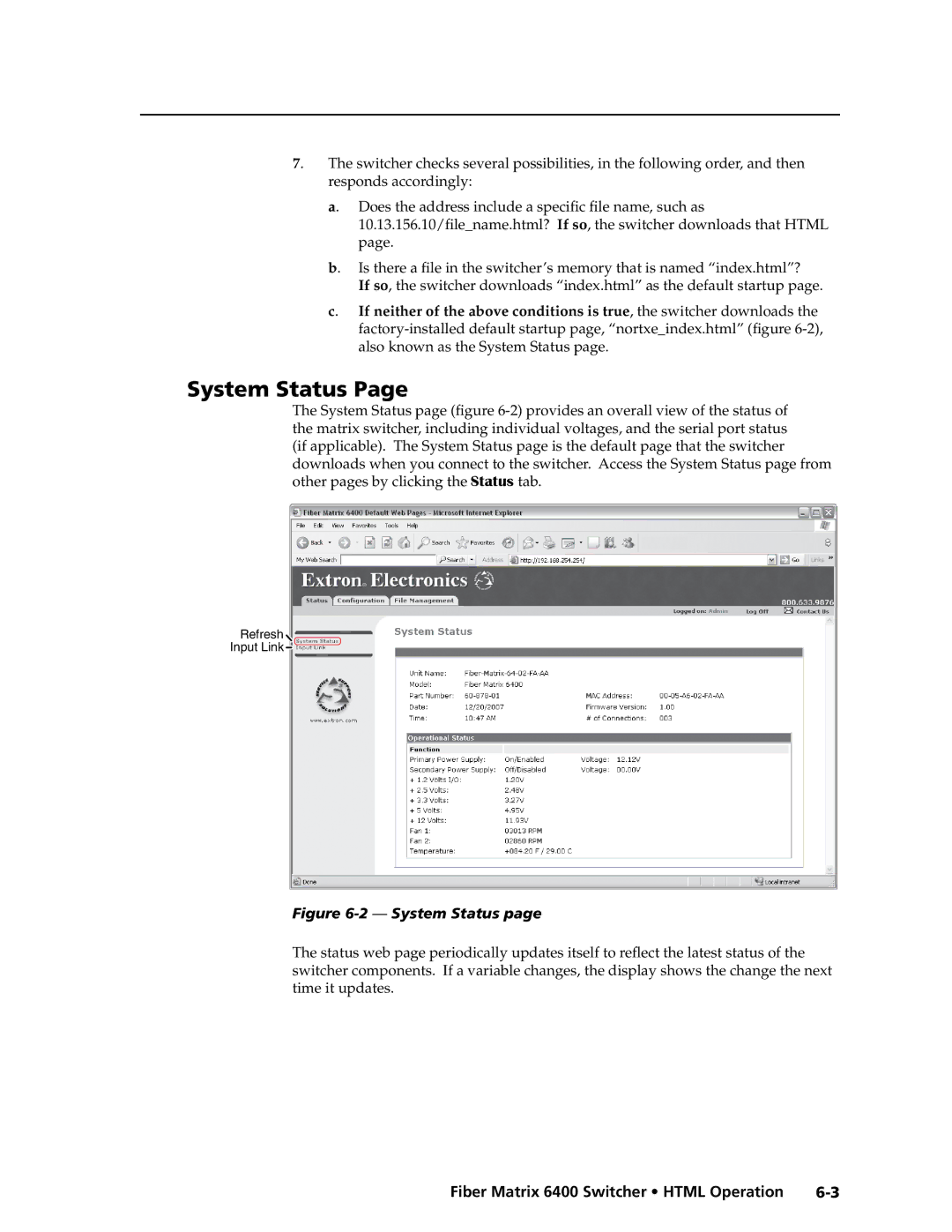 Extron electronic 6400s manual System Status 