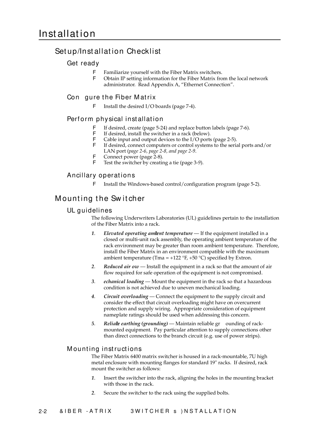 Extron electronic 6400s manual Setup/Installation Checklist, Mounting the Switcher 