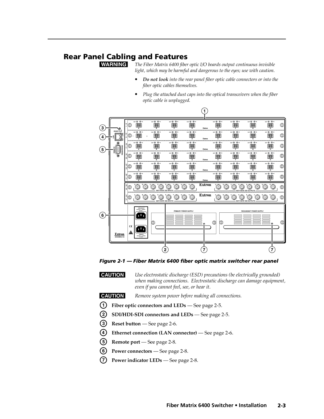 Extron electronic 6400s manual Rear Panel Cabling and Features, MUTI-RATE SDI Outputs 