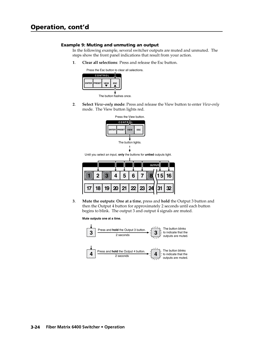 Extron electronic 6400s manual Example 9 Muting and unmuting an output, Mute outputs one at a time 