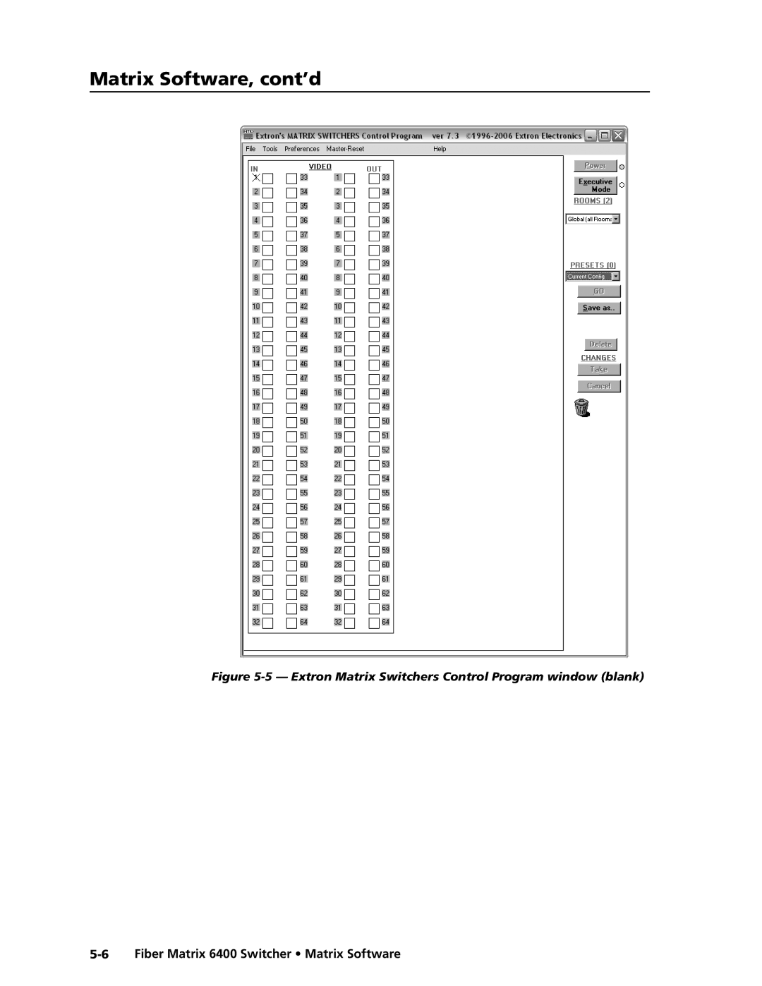 Extron electronic 6400s manual Extron Matrix Switchers Control Program window blank 