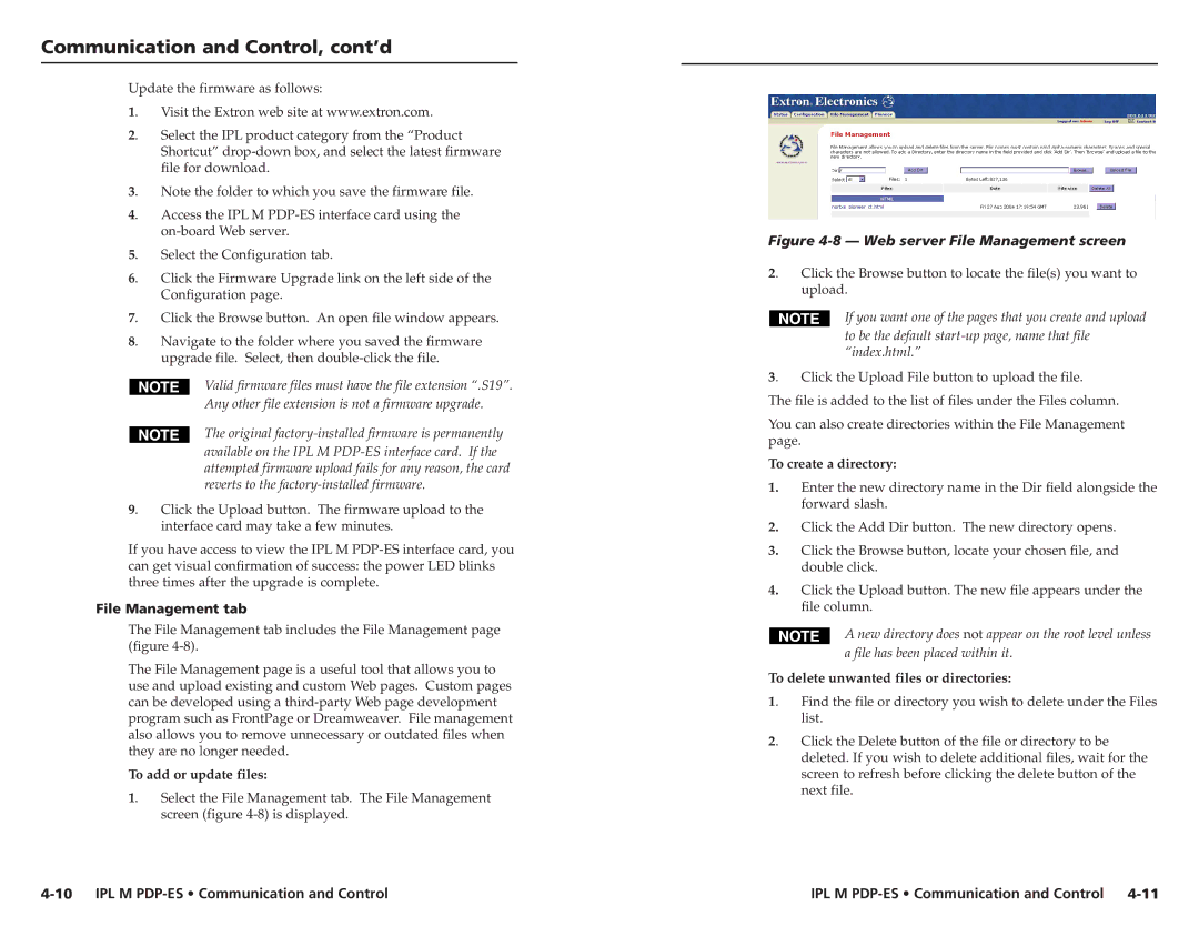 Extron electronic 68-1021-01 user manual File Management tab, To add or update files, To create a directory 