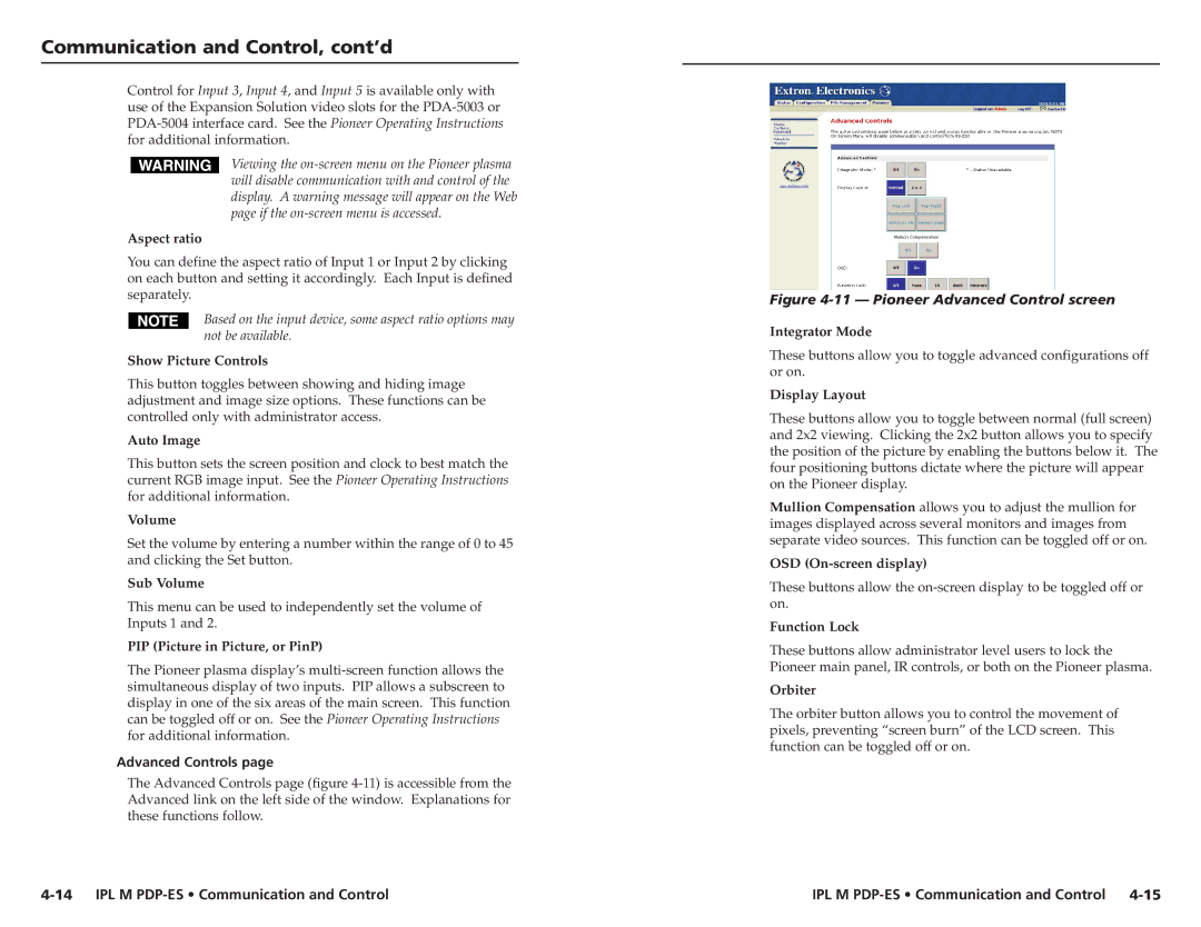 Extron electronic 68-1021-01 user manual Advanced Controls 