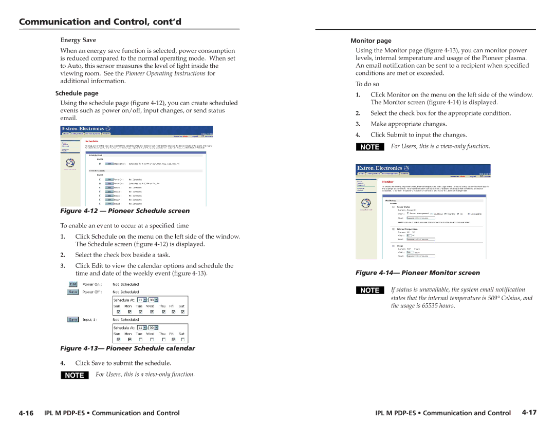 Extron electronic 68-1021-01 user manual Energy Save, Schedule, Monitor 
