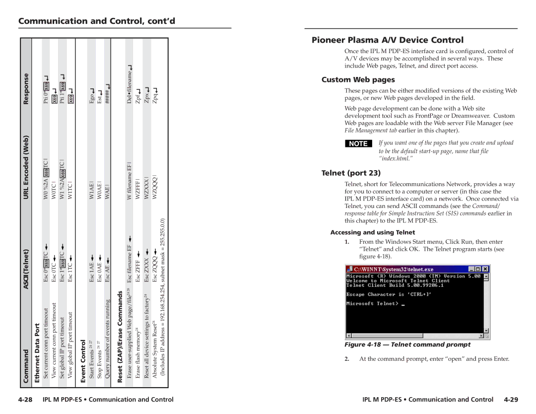 Extron electronic 68-1021-01 user manual Custom Web pages, Telnet port 