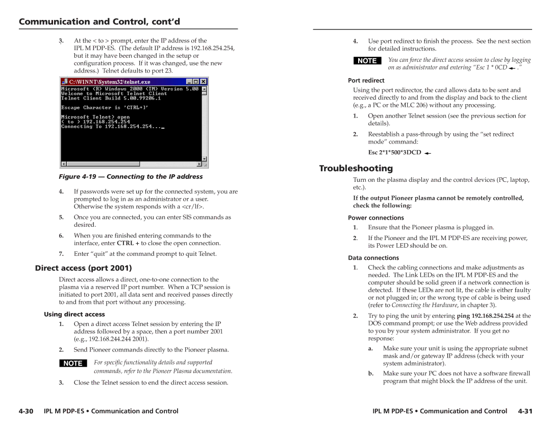 Extron electronic 68-1021-01 user manual Troubleshooting, Direct access port 