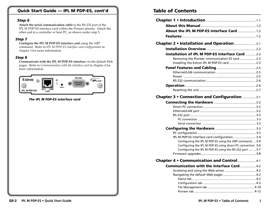 Extron electronic 68-1021-01 user manual Table of Contents 