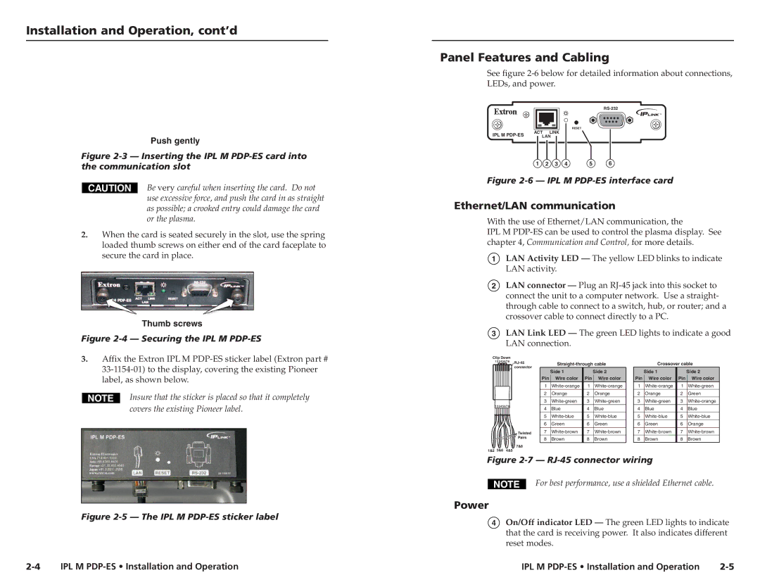 Extron electronic 68-1021-01 Installation and Operation, cont’d, Panel Features and Cabling, Ethernet/LAN communication 