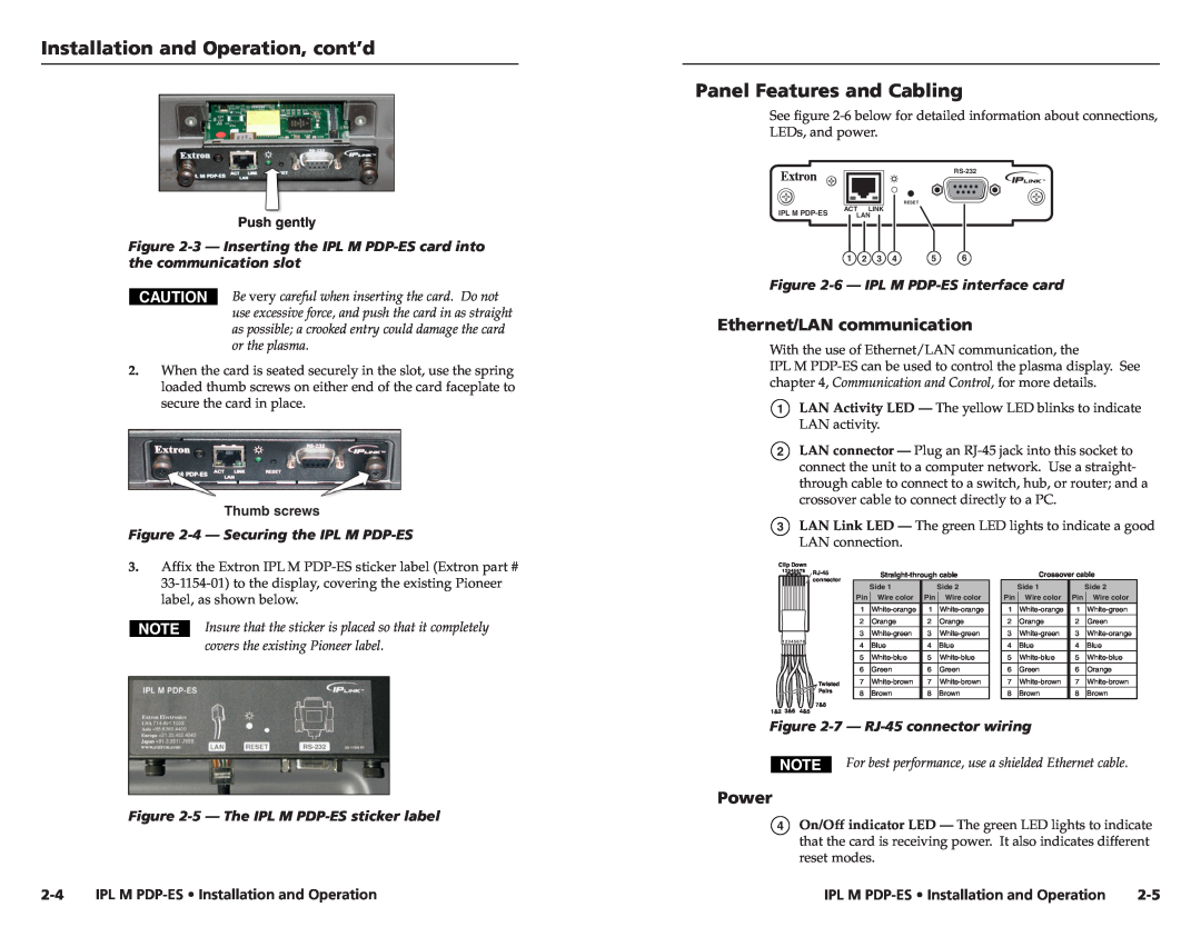 Extron electronic 68-1021-01 Installation and Operation, cont’d, Panel Features and Cabling, Ethernet/LAN communication 