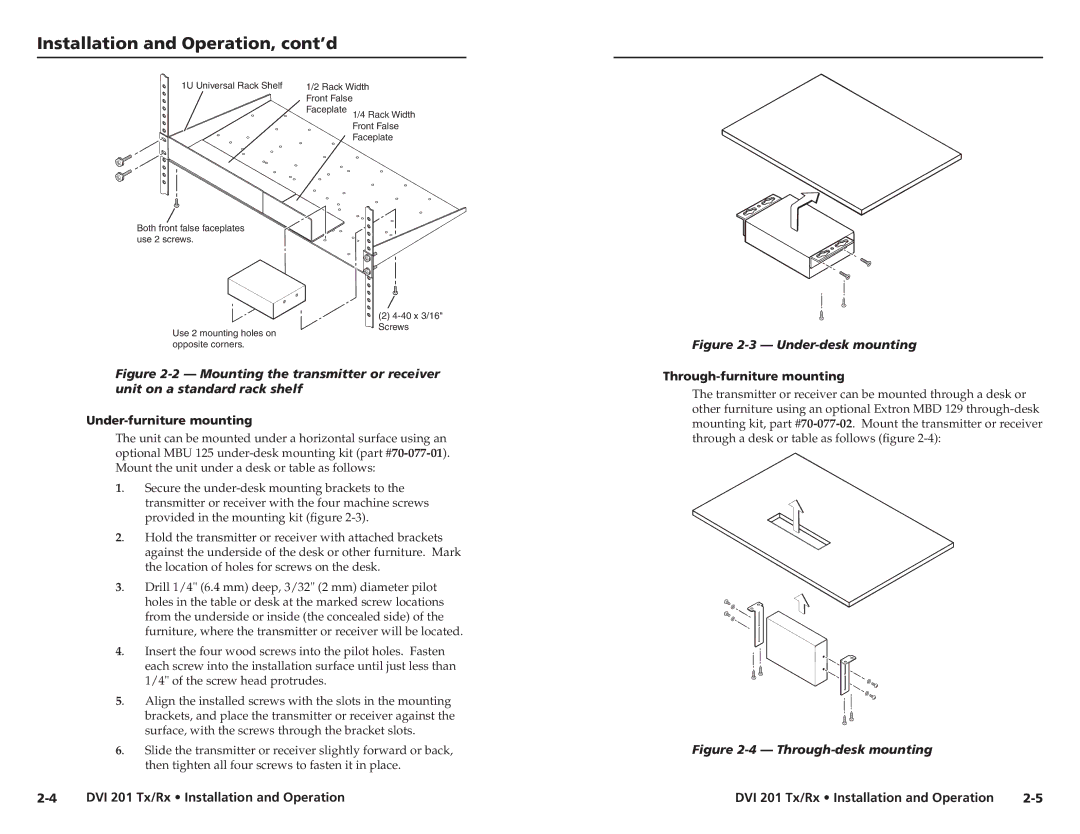 Extron electronic 68-1034-02 Rev. A user manual Installation and Operation, cont’d, Under-furniture mounting 