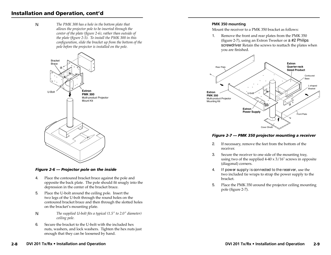 Extron electronic 68-1034-02 Rev. A user manual PMK 350 mounting, If power supply is connected to the receiver , use 