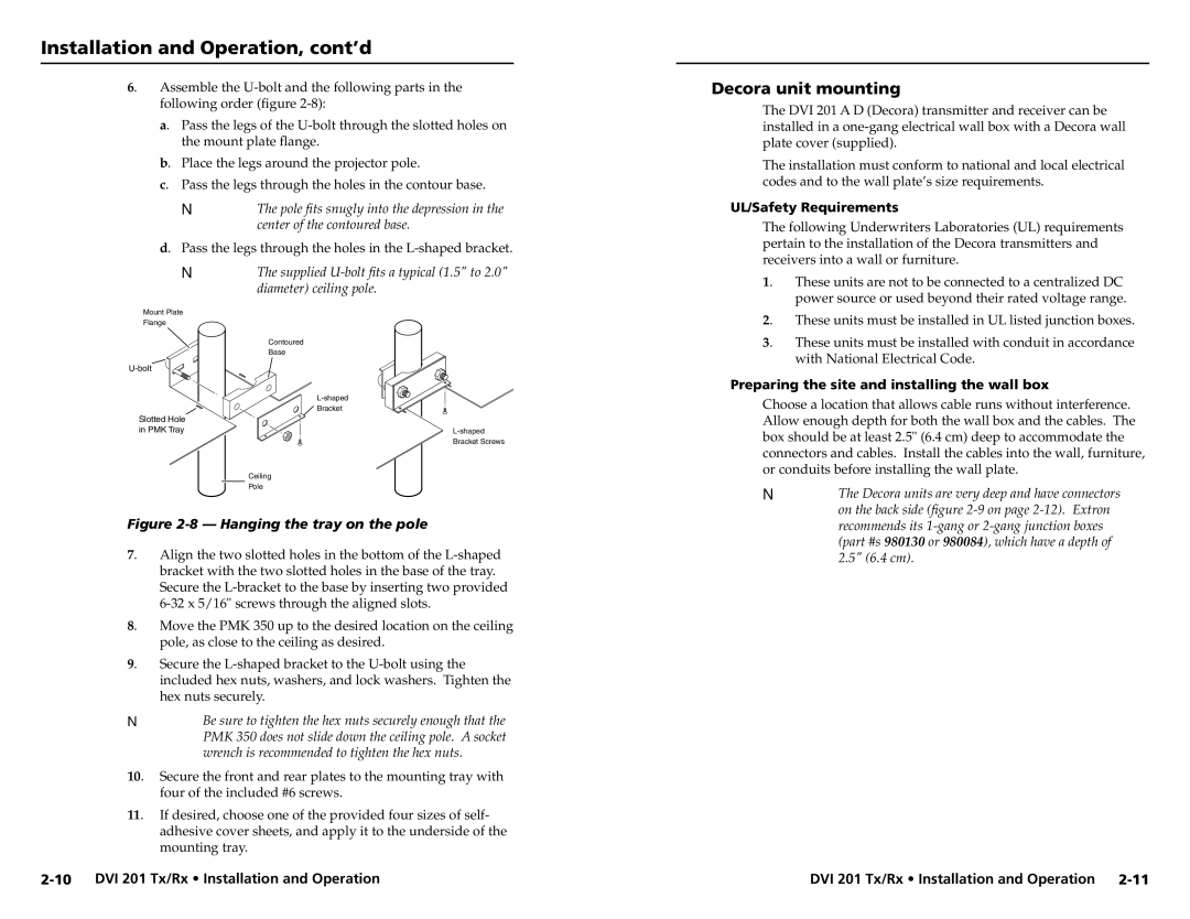 Extron electronic 68-1034-02 Rev. A user manual Decora unit mounting, UL/Safety Requirements 