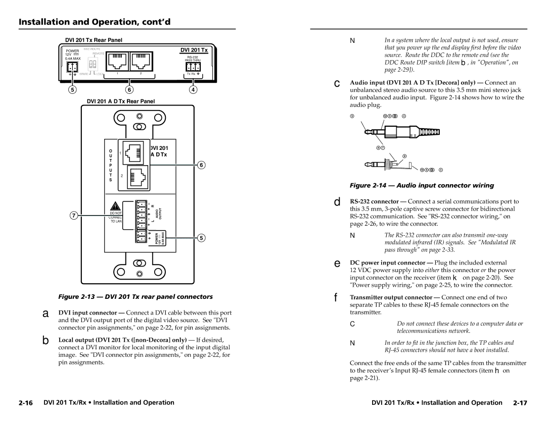 Extron electronic 68-1034-02 Rev. A user manual Local output DVI 201 Tx non-Decora only If desired 