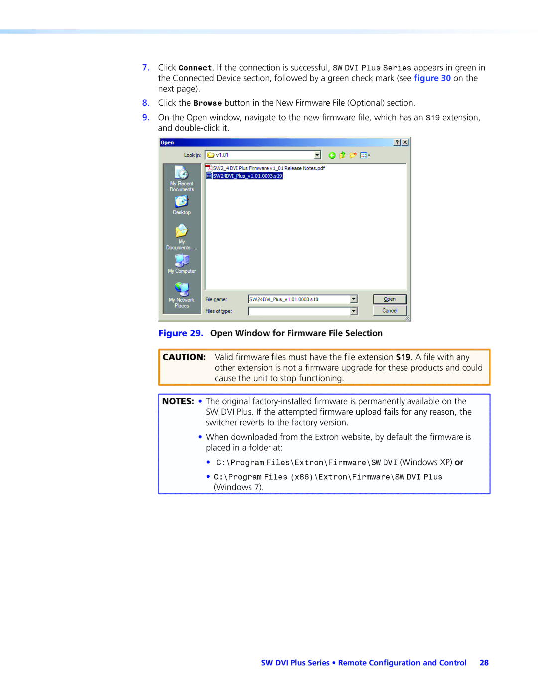 Extron electronic 68-1316-02 manual Open Window for Firmware File Selection 