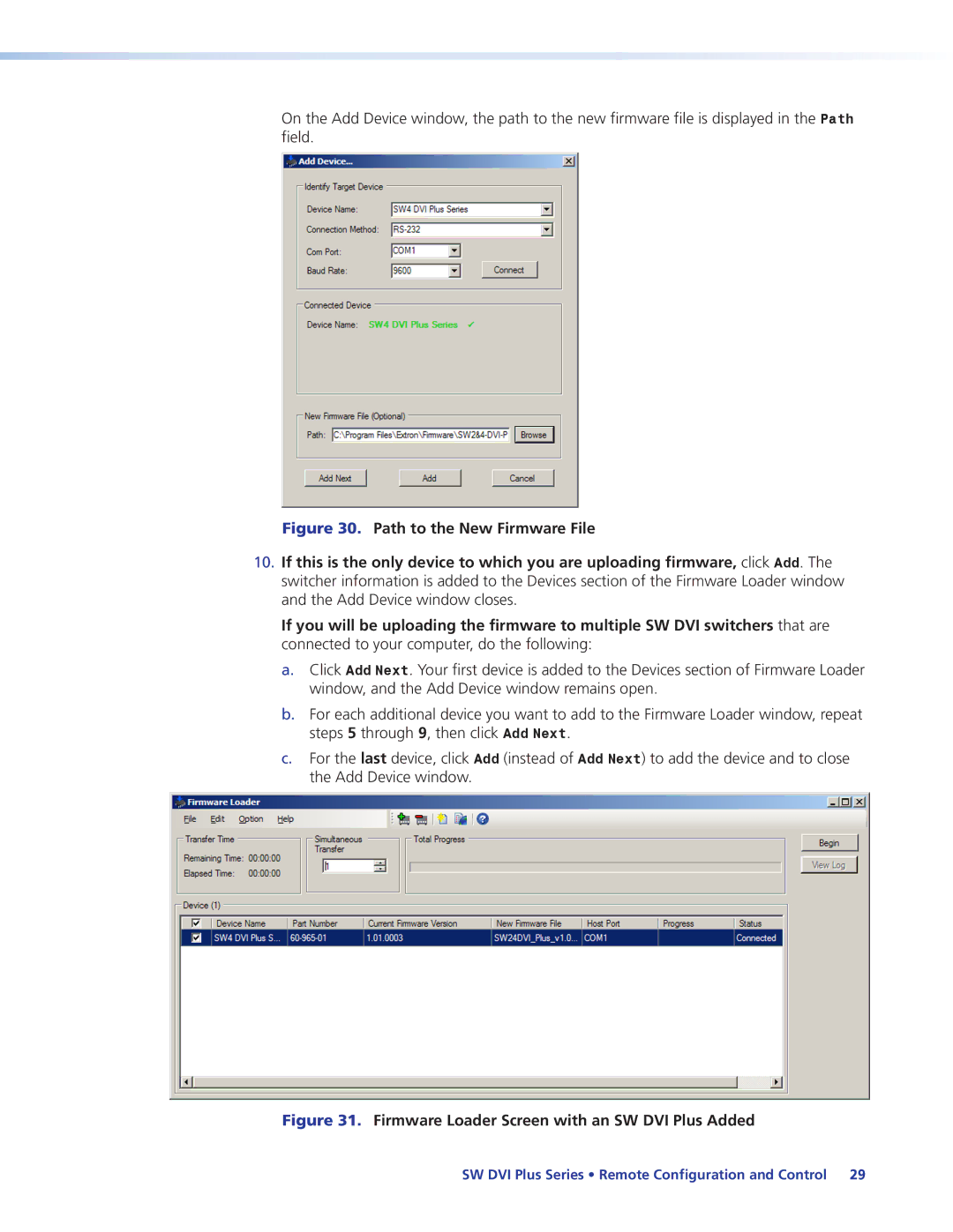 Extron electronic 68-1316-02 manual Firmware Loader Screen with an SW DVI Plus Added 