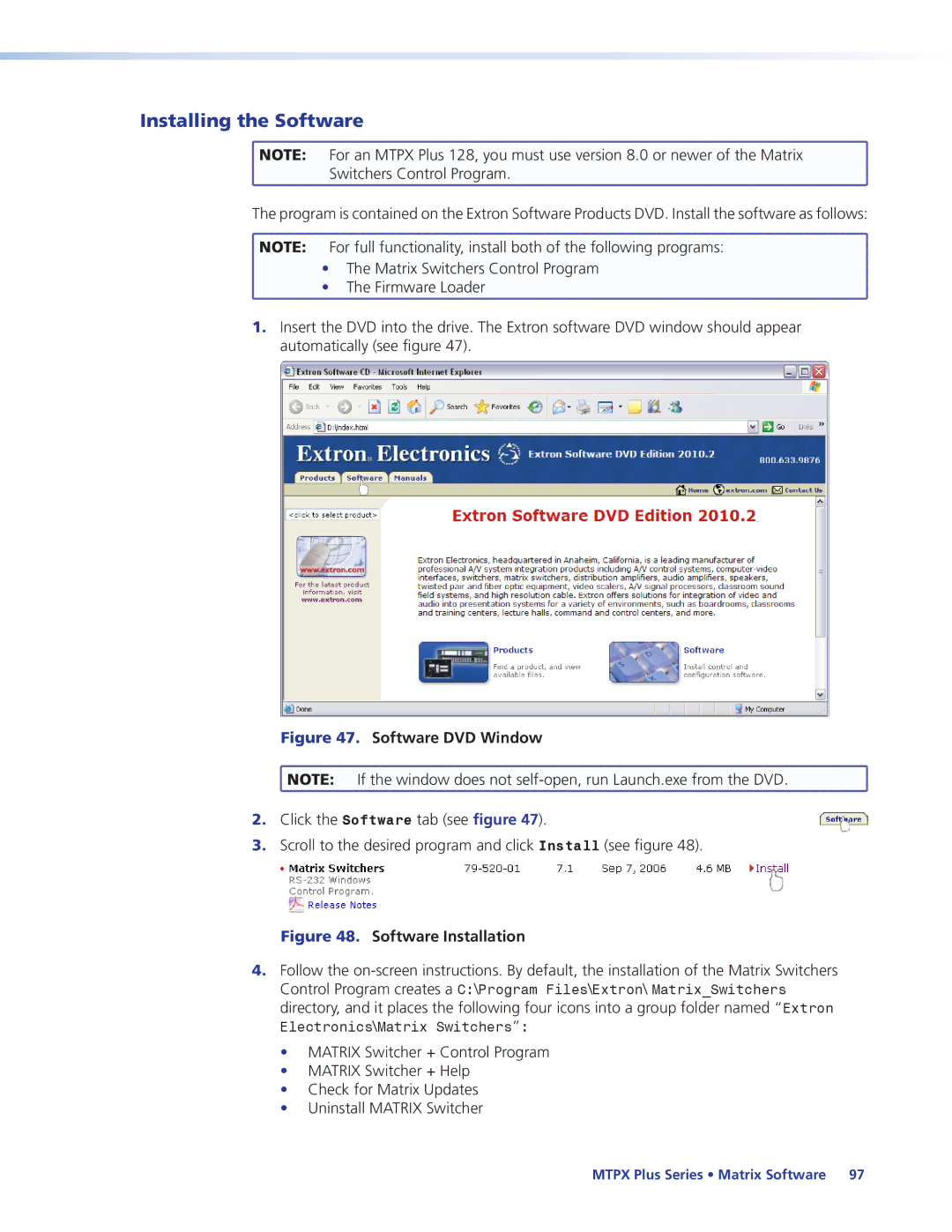 Extron electronic 68-1383-01 REV. E manual Installing the Software, Software DVD Window 