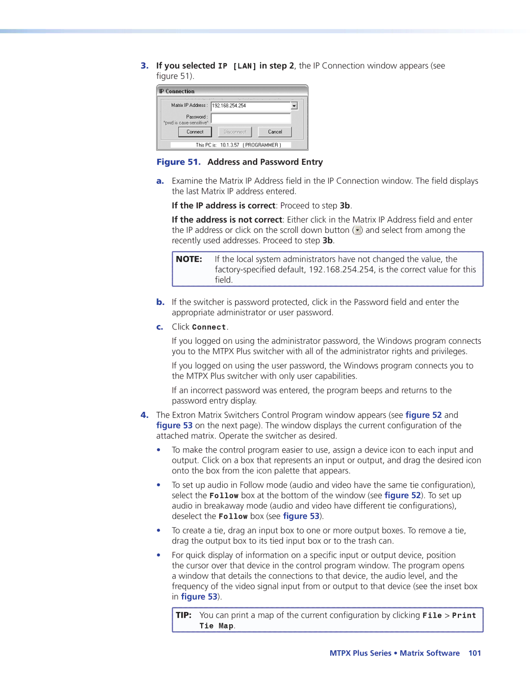 Extron electronic 68-1383-01 REV. E manual Address and Password Entry, If the IP address is correct Proceed to b 