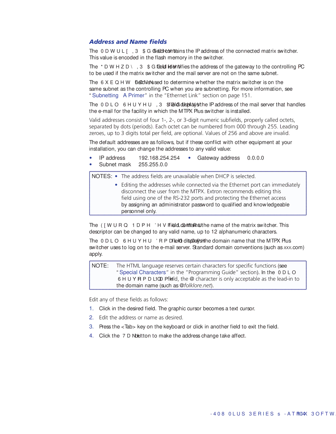 Extron electronic 68-1383-01 REV. E manual Address and Name fields, Subnet mask 