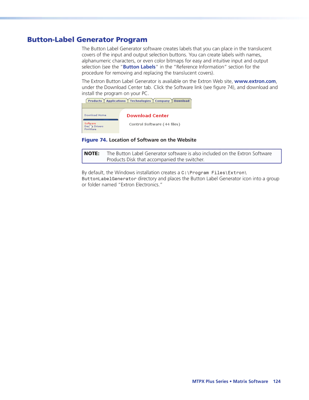 Extron electronic 68-1383-01 REV. E manual Button-Label Generator Program, Location of Software on the Website 