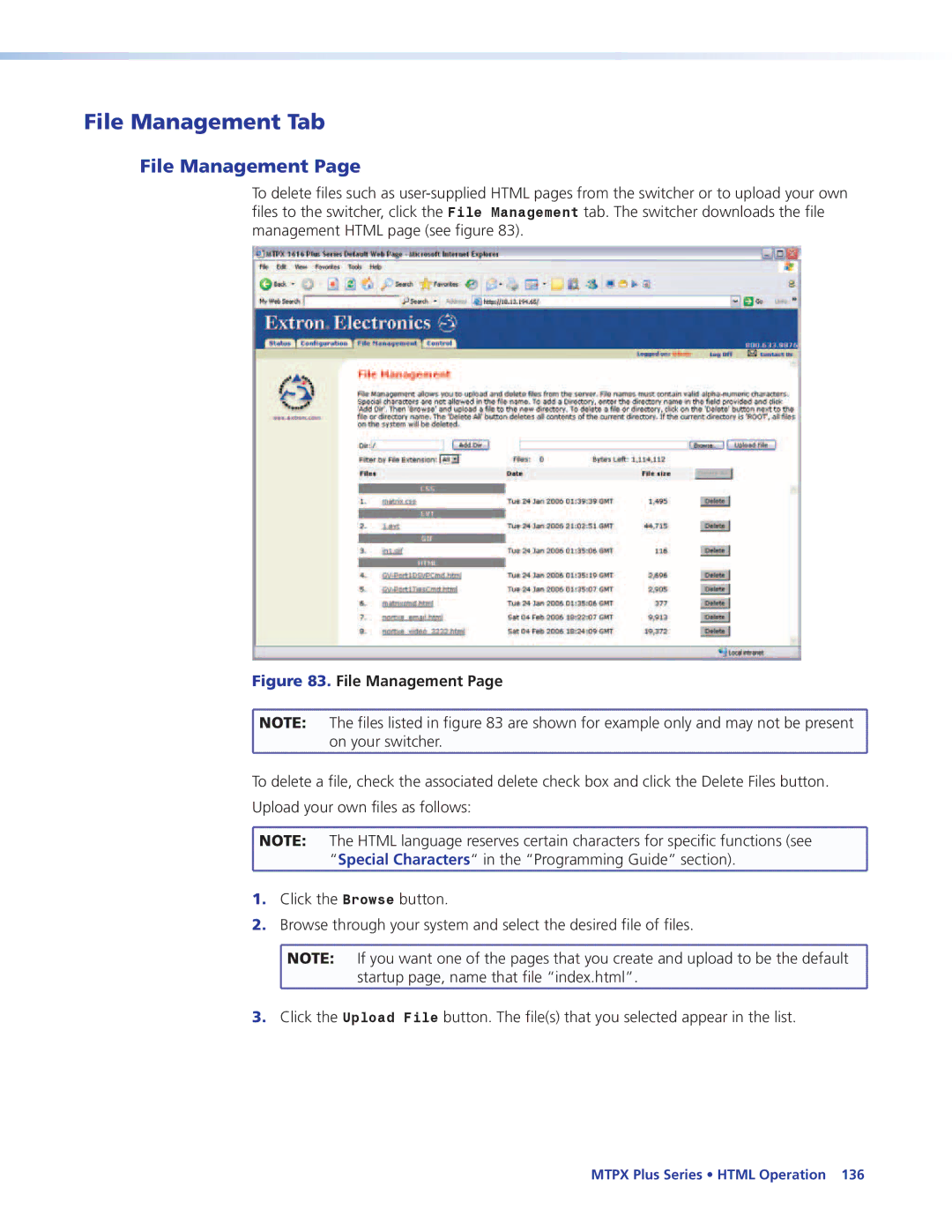 Extron electronic 68-1383-01 REV. E manual File Management Tab 