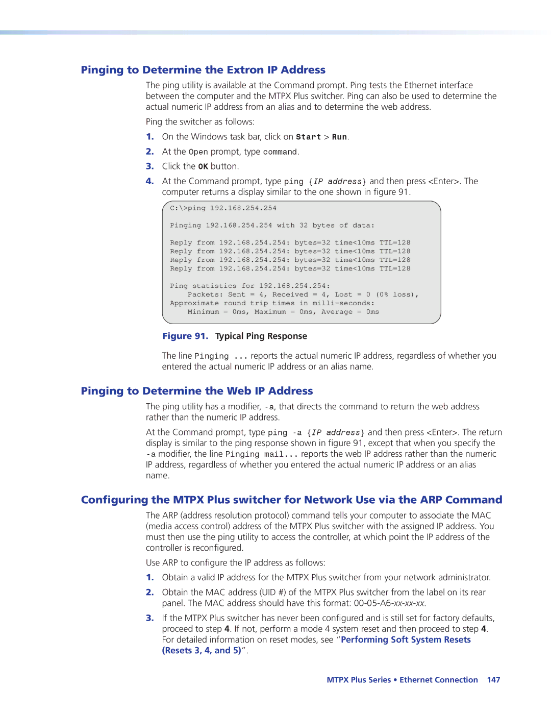 Extron electronic 68-1383-01 REV. E Pinging to Determine the Extron IP Address, Pinging to Determine the Web IP Address 