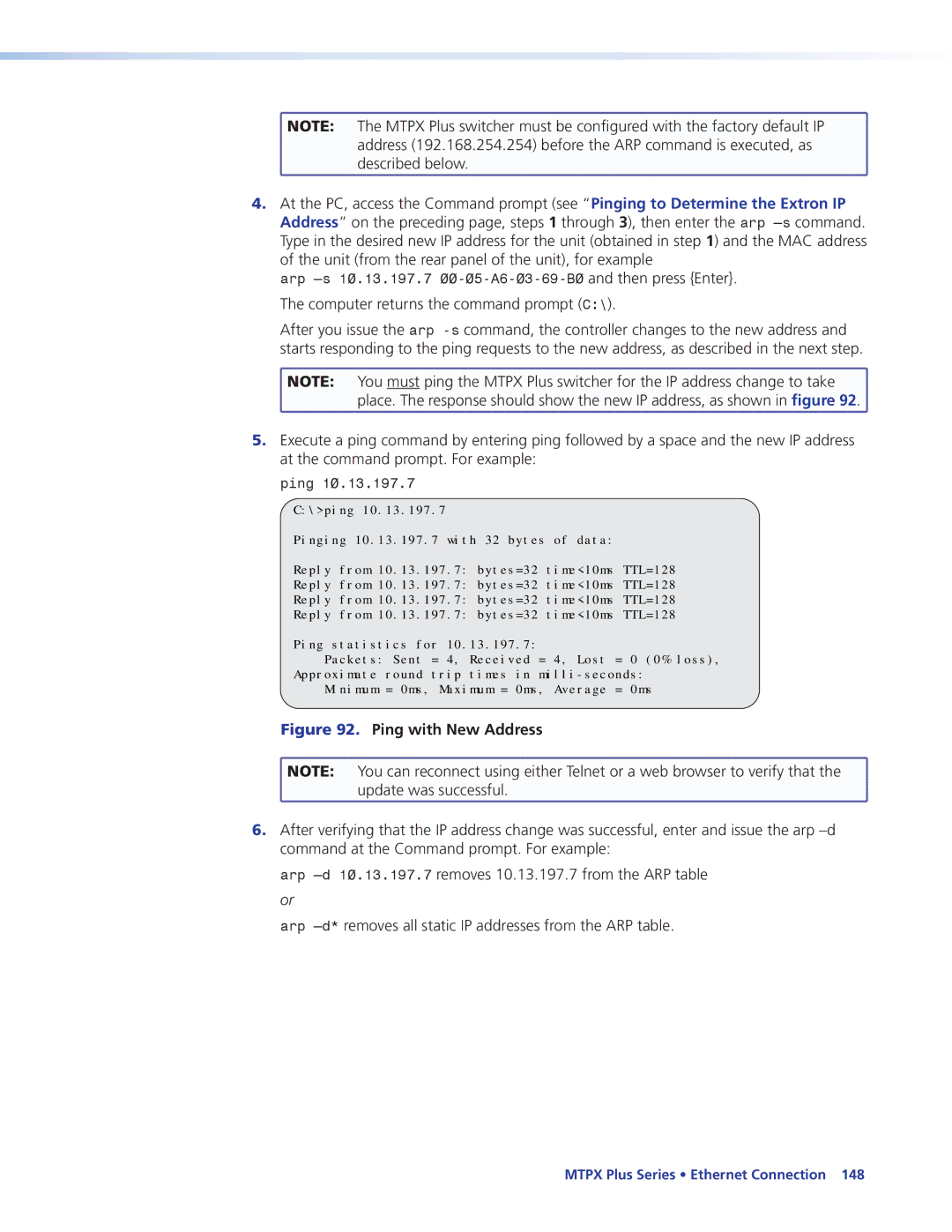 Extron electronic 68-1383-01 REV. E manual Computer returns the command prompt C, Ping with New Address 