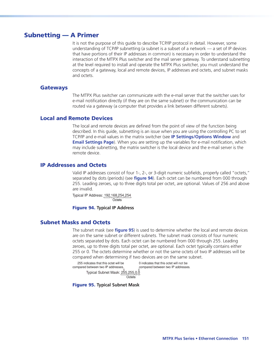 Extron electronic 68-1383-01 REV. E manual Subnetting a Primer, Gateways, Local and Remote Devices, IP Addresses and Octets 