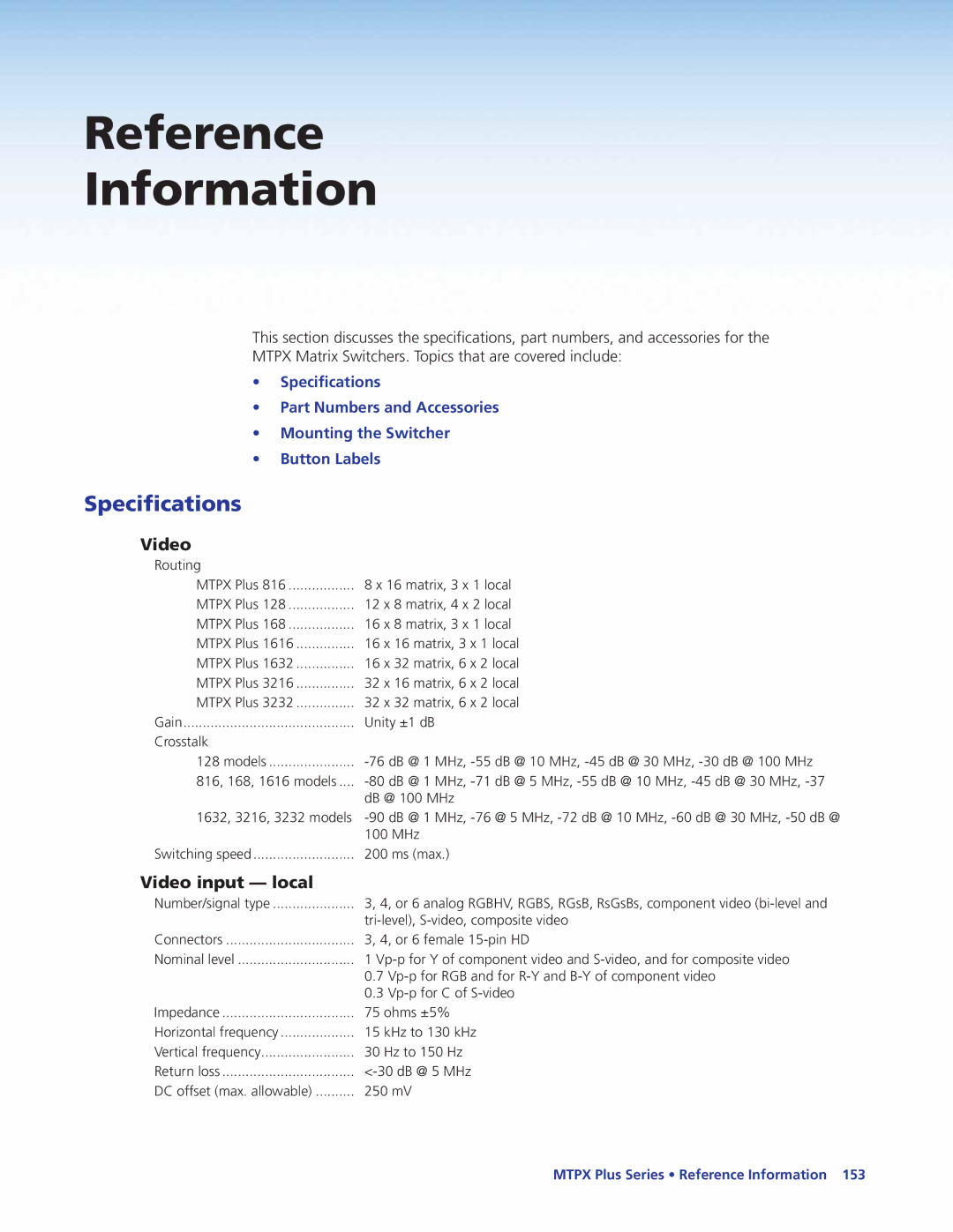 Extron electronic 68-1383-01 REV. E manual Reference Information, Specifications 