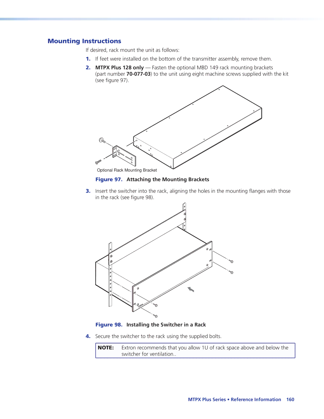 Extron electronic 68-1383-01 REV. E manual Mounting Instructions, Attaching the Mounting Brackets 