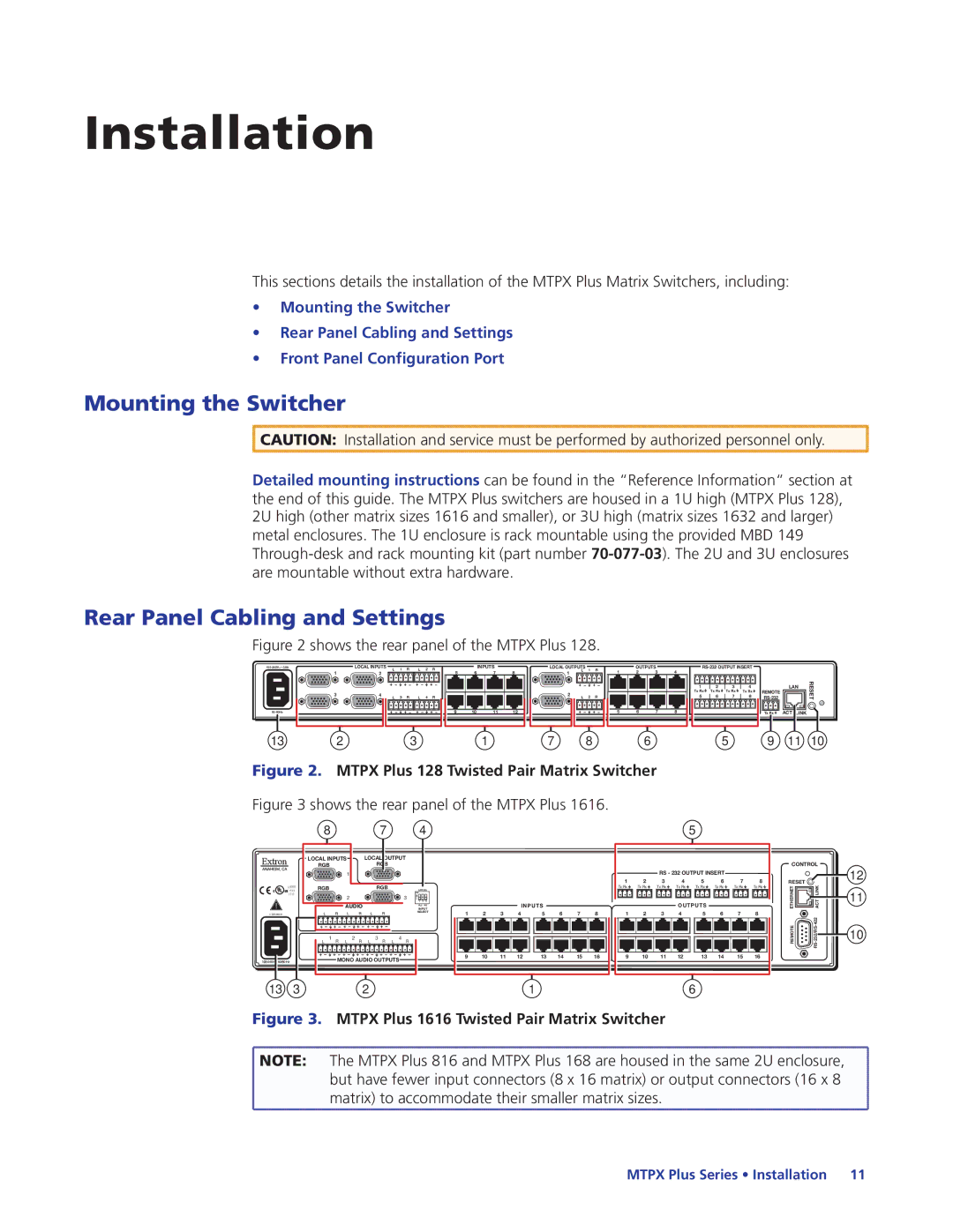 Extron electronic 68-1383-01 REV. E manual Mounting the Switcher, Rear Panel Cabling and Settings 