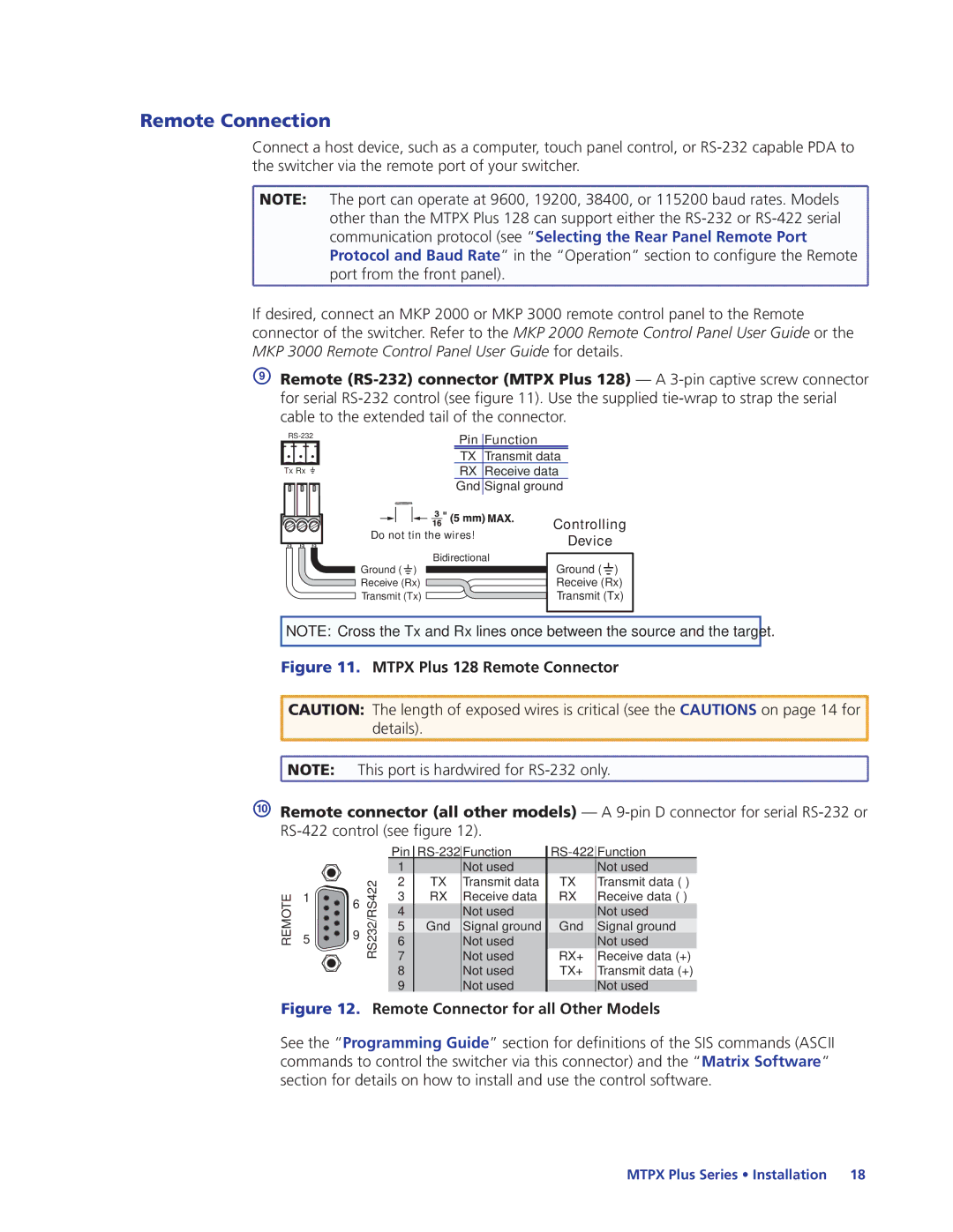 Extron electronic 68-1383-01 REV. E manual Remote Connection, Mtpx Plus 128 Remote Connector 