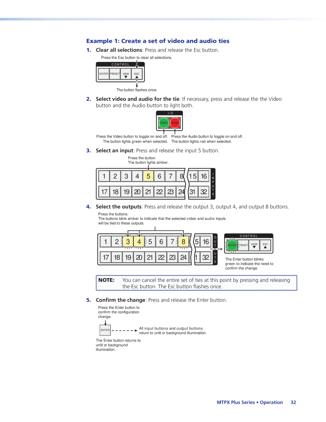 Extron electronic 68-1383-01 REV. E manual Example 1 Create a set of video and audio ties 