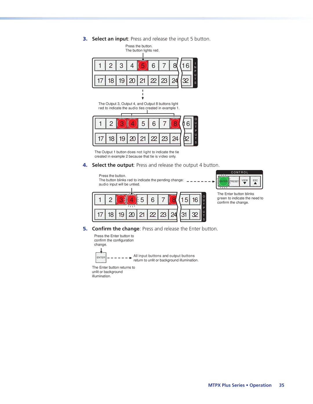 Extron electronic 68-1383-01 REV. E manual 4 5 6 7 8, Select the output Press and release the output 4 button 