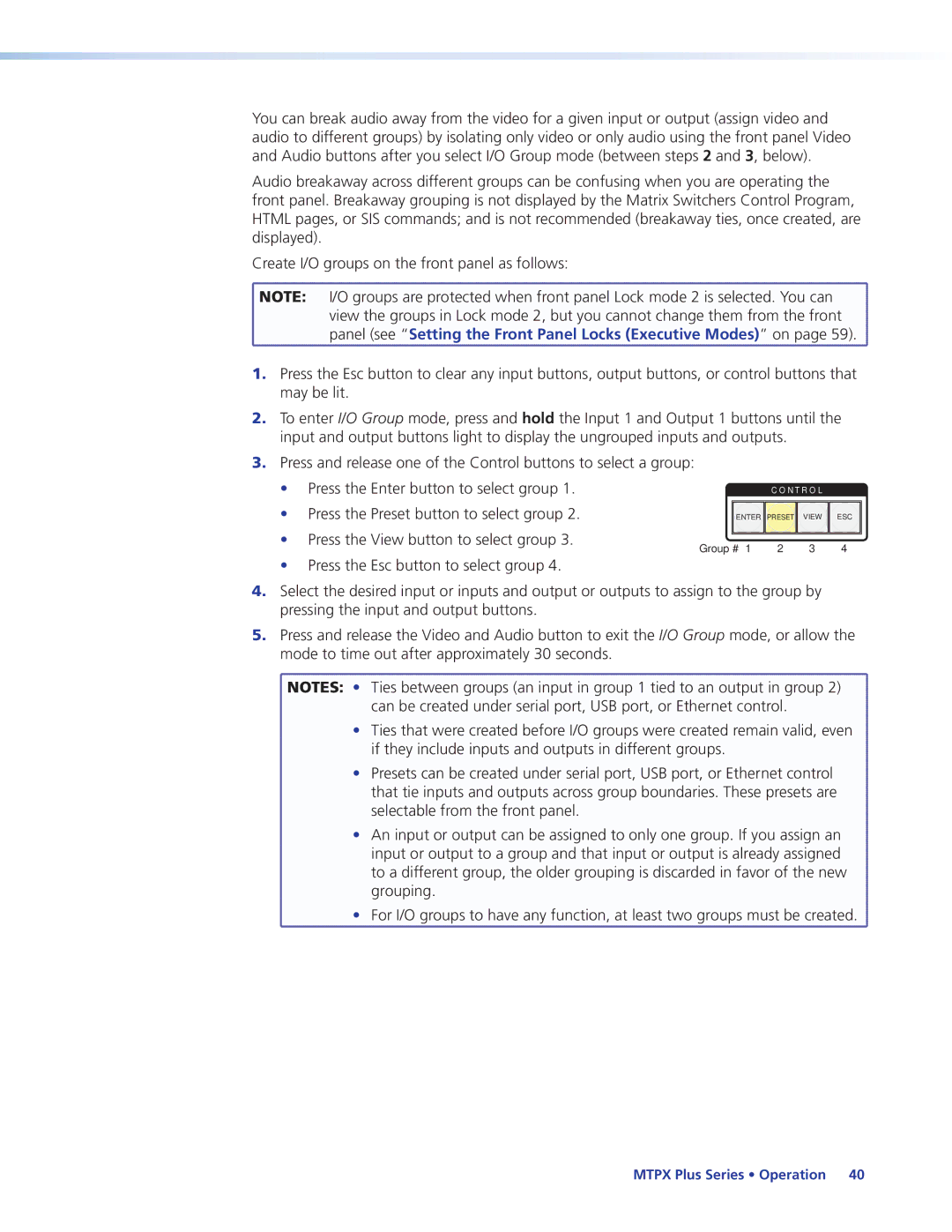 Extron electronic 68-1383-01 REV. E manual Panel see Setting the Front Panel Locks Executive Modes on 