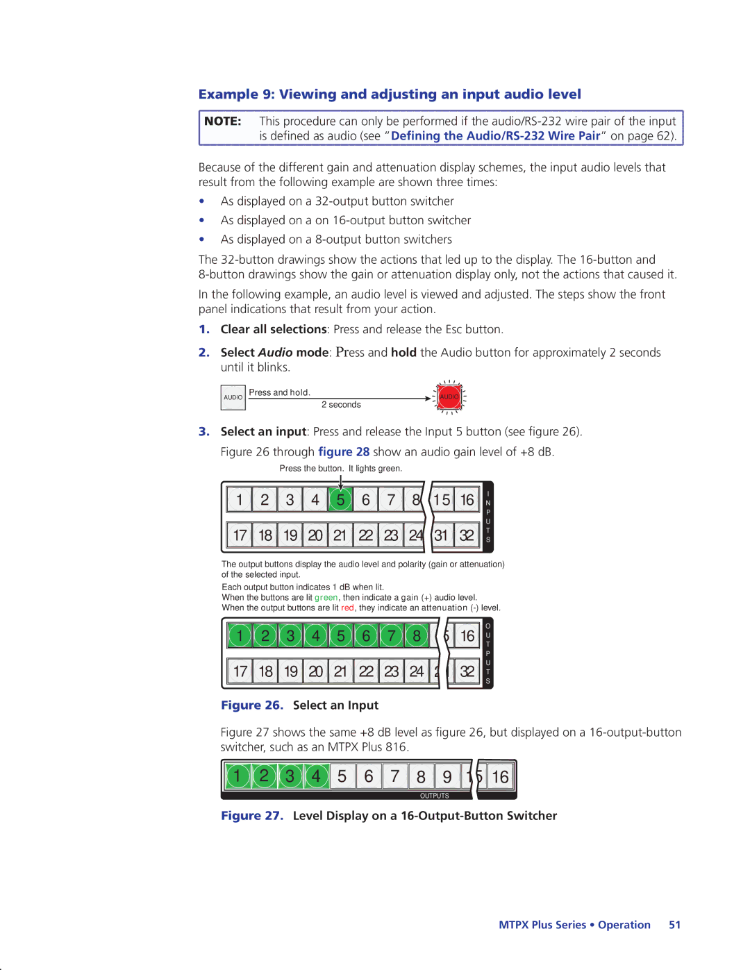 Extron electronic 68-1383-01 REV. E manual Example 9 Viewing and adjusting an input audio level 