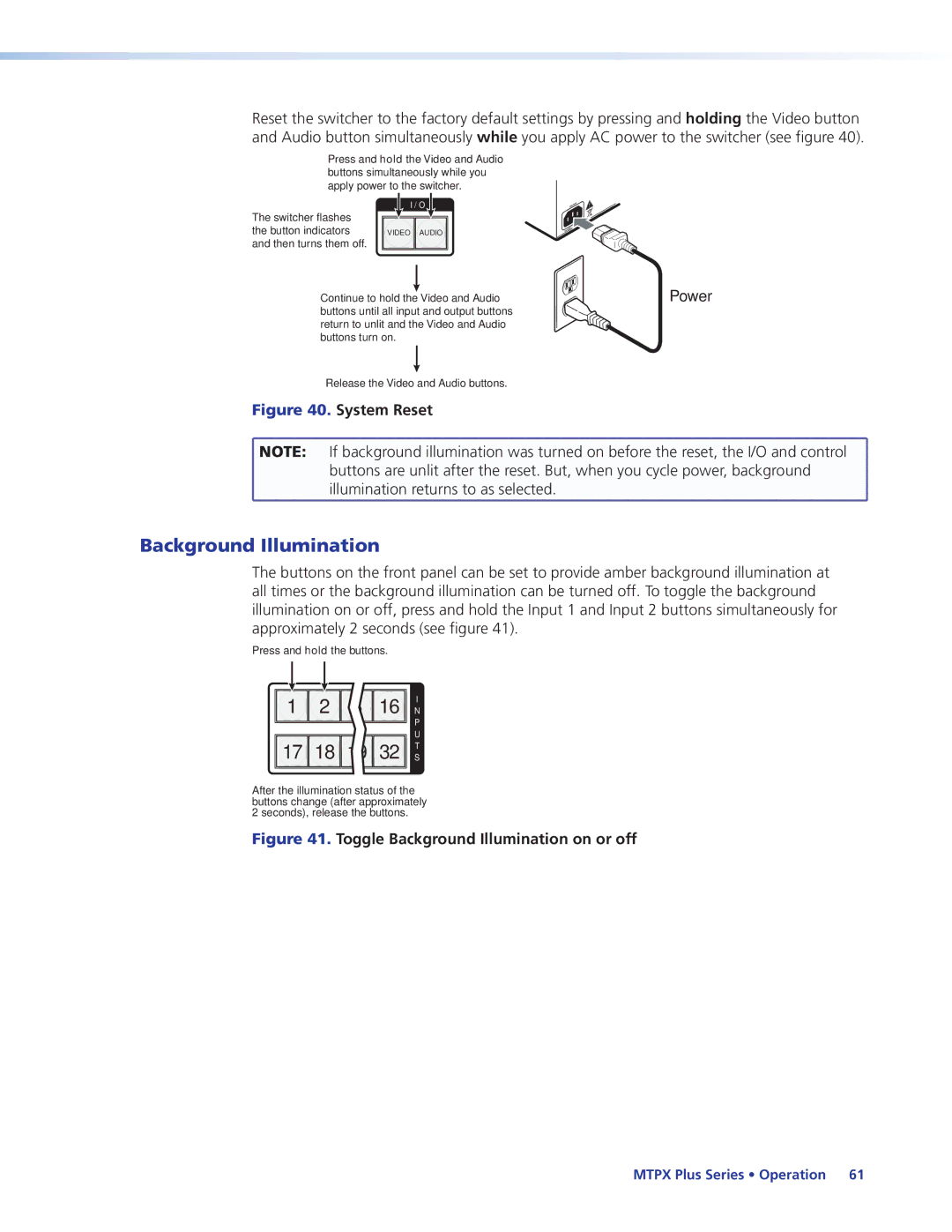 Extron electronic 68-1383-01 REV. E manual Background Illumination, System Reset 