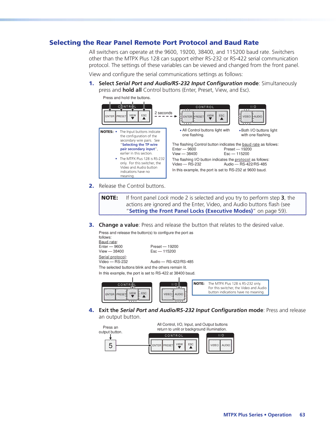 Extron electronic 68-1383-01 REV. E manual Selecting the Rear Panel Remote Port Protocol and Baud Rate, Serial protocol 