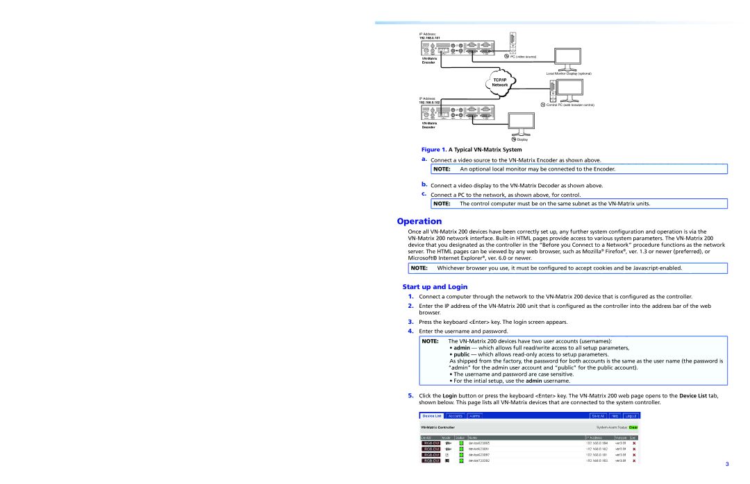 Extron electronic 68-1921-50 setup guide Operation, Start up and Login, Network 