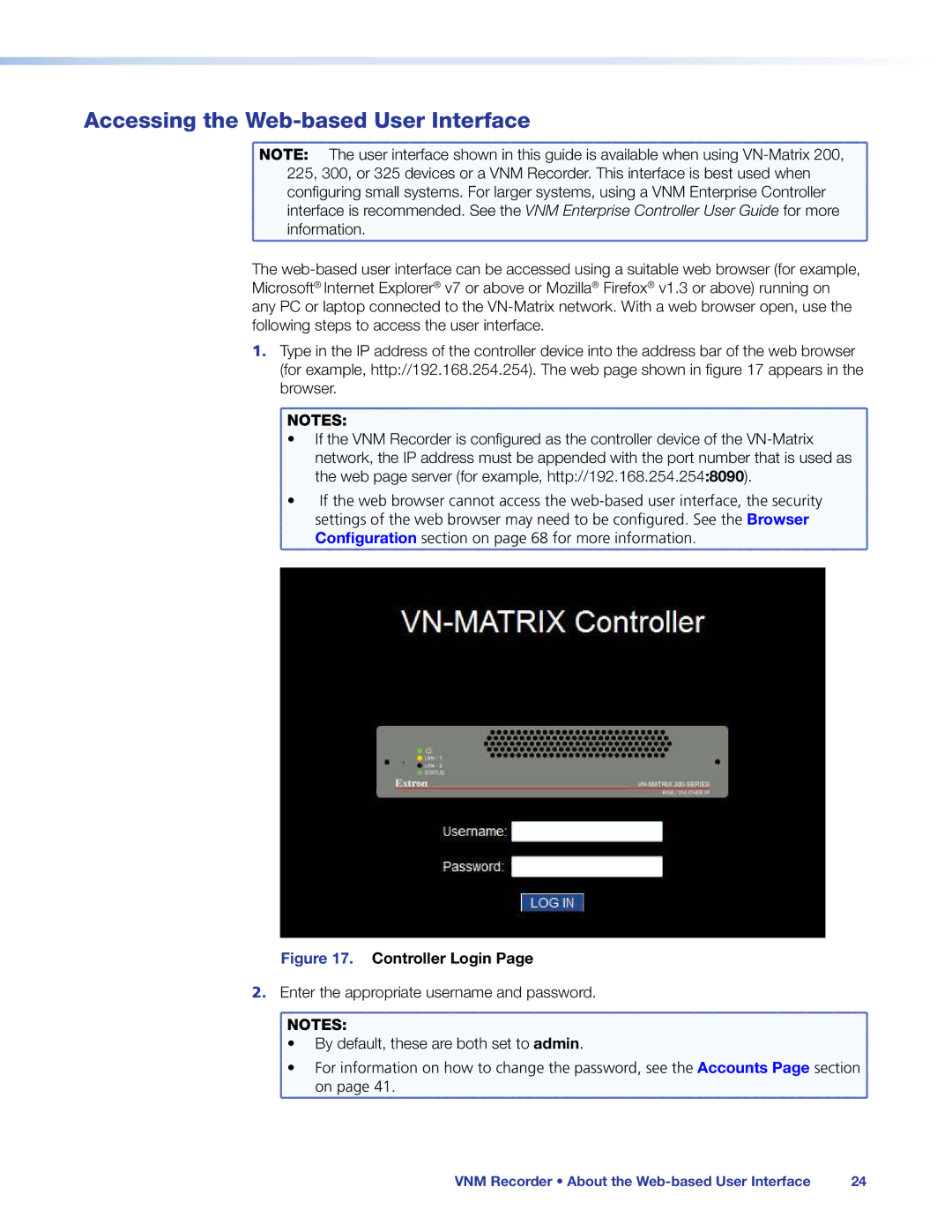 Extron electronic 68-1998-01 REV. C manual Accessing the Web-based User Interface, Controller Login 