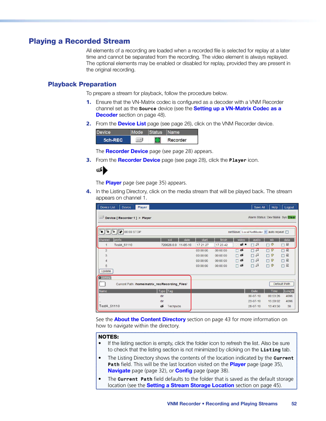 Extron electronic 68-1998-01 REV. C manual Playing a Recorded Stream, Playback Preparation 