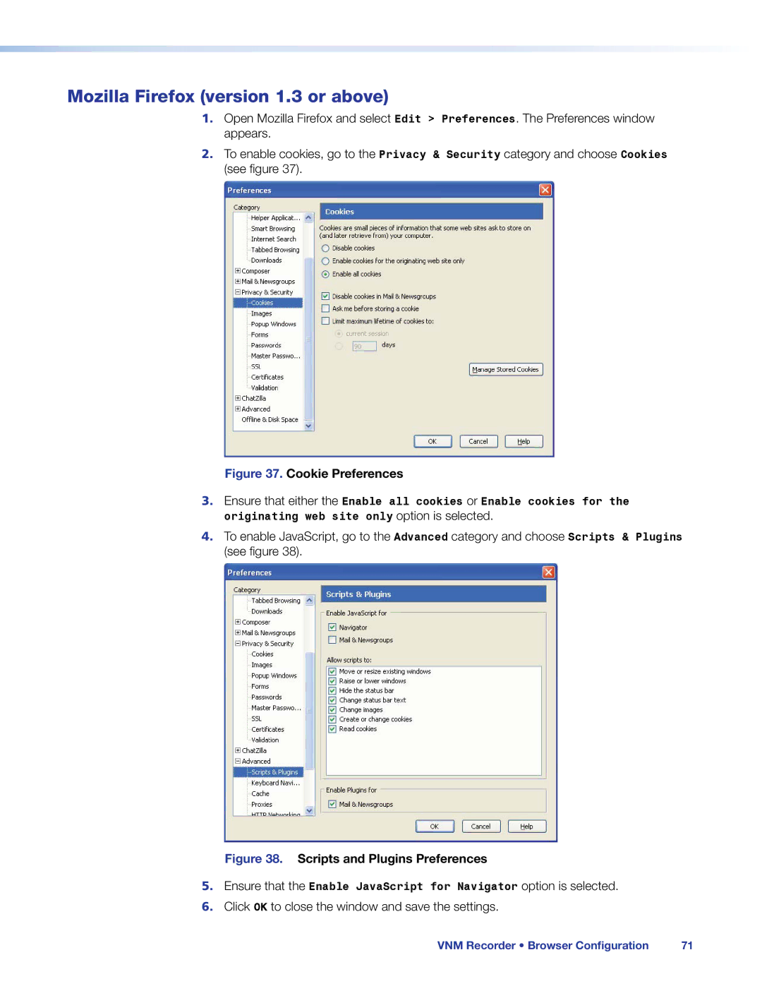 Extron electronic 68-1998-01 REV. C manual Mozilla Firefox version 1.3 or above, Cookie Preferences 