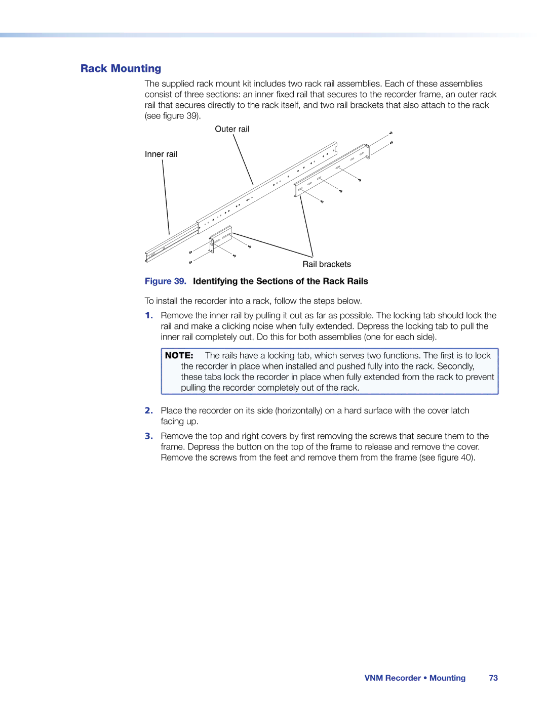 Extron electronic 68-1998-01 REV. C manual Rack Mounting, Identifying the Sections of the Rack Rails 