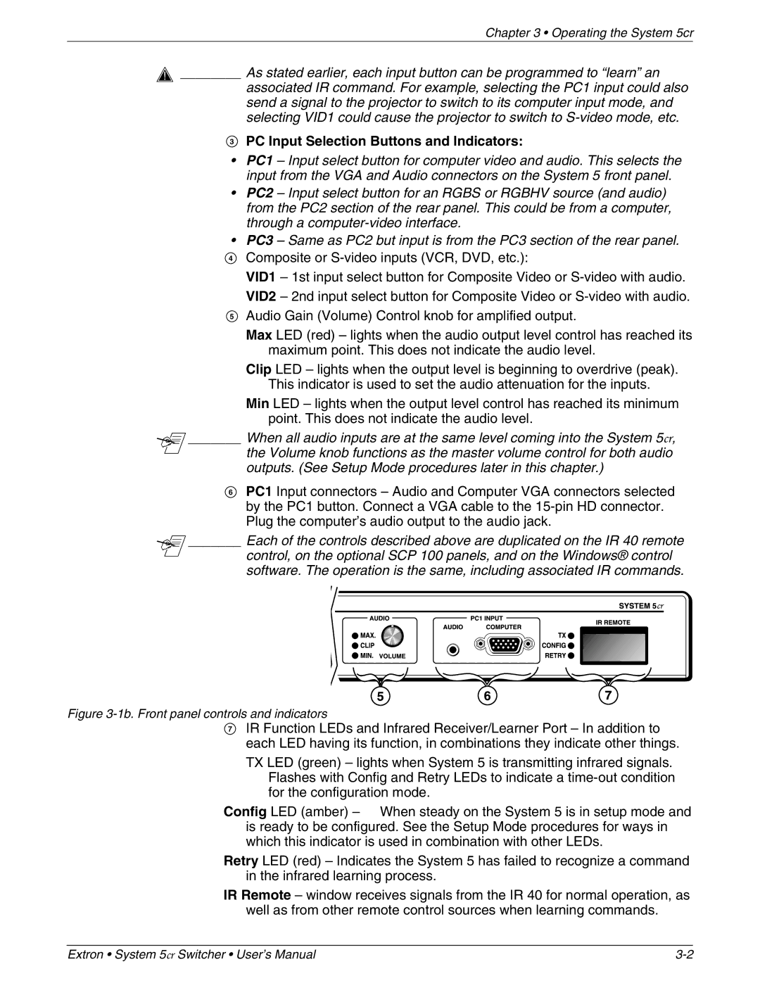 Extron electronic 68-388-01 manual PC Input Selection Buttons and Indicators, 1b. Front panel controls and indicators 