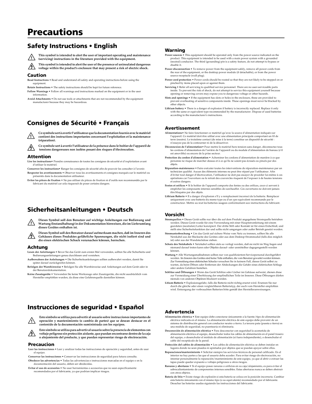 Extron electronic 68-388-01 manual Precautions 