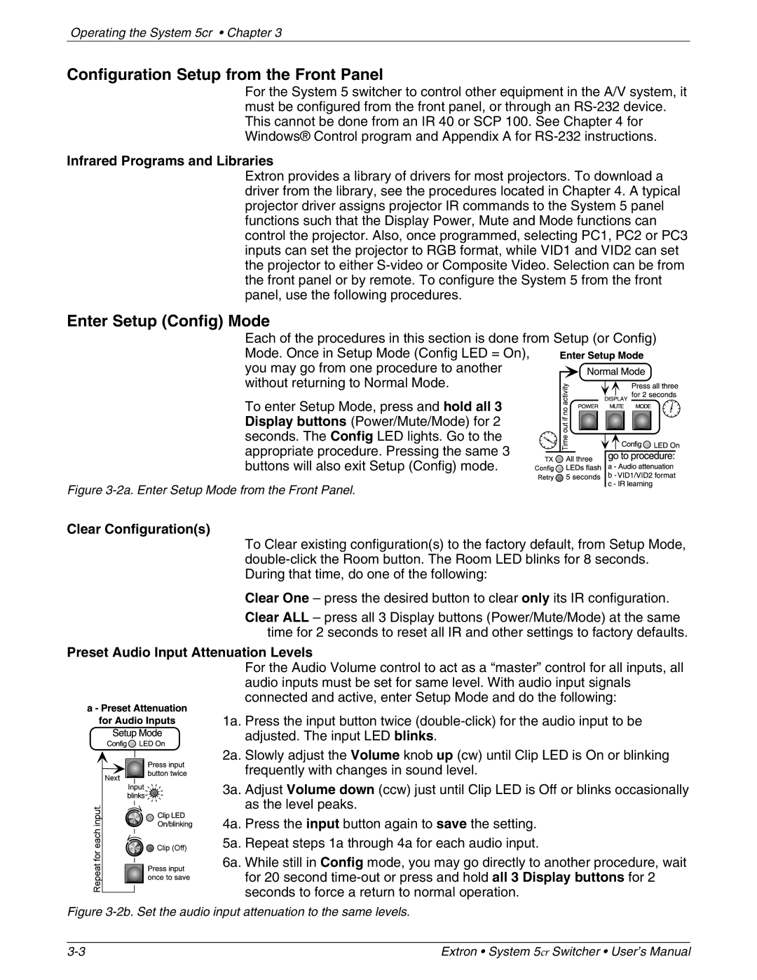 Extron electronic 68-388-01 manual Configuration Setup from the Front Panel, Enter Setup Config Mode, Clear Configurations 