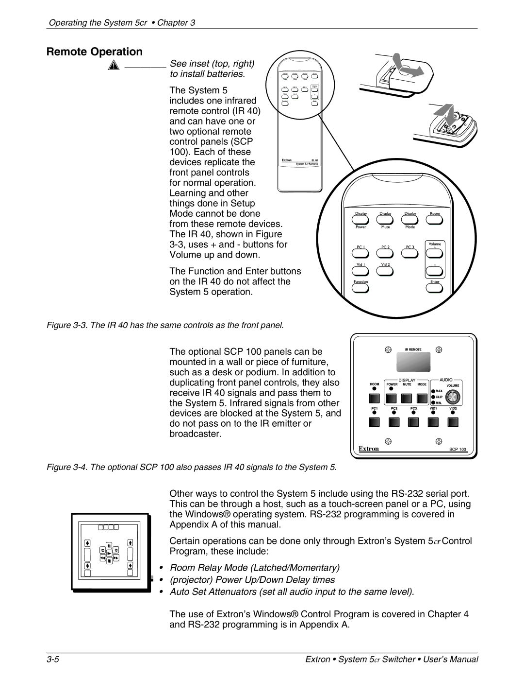 Extron electronic 68-388-01 manual Remote Operation, See inset top, right To install batteries 