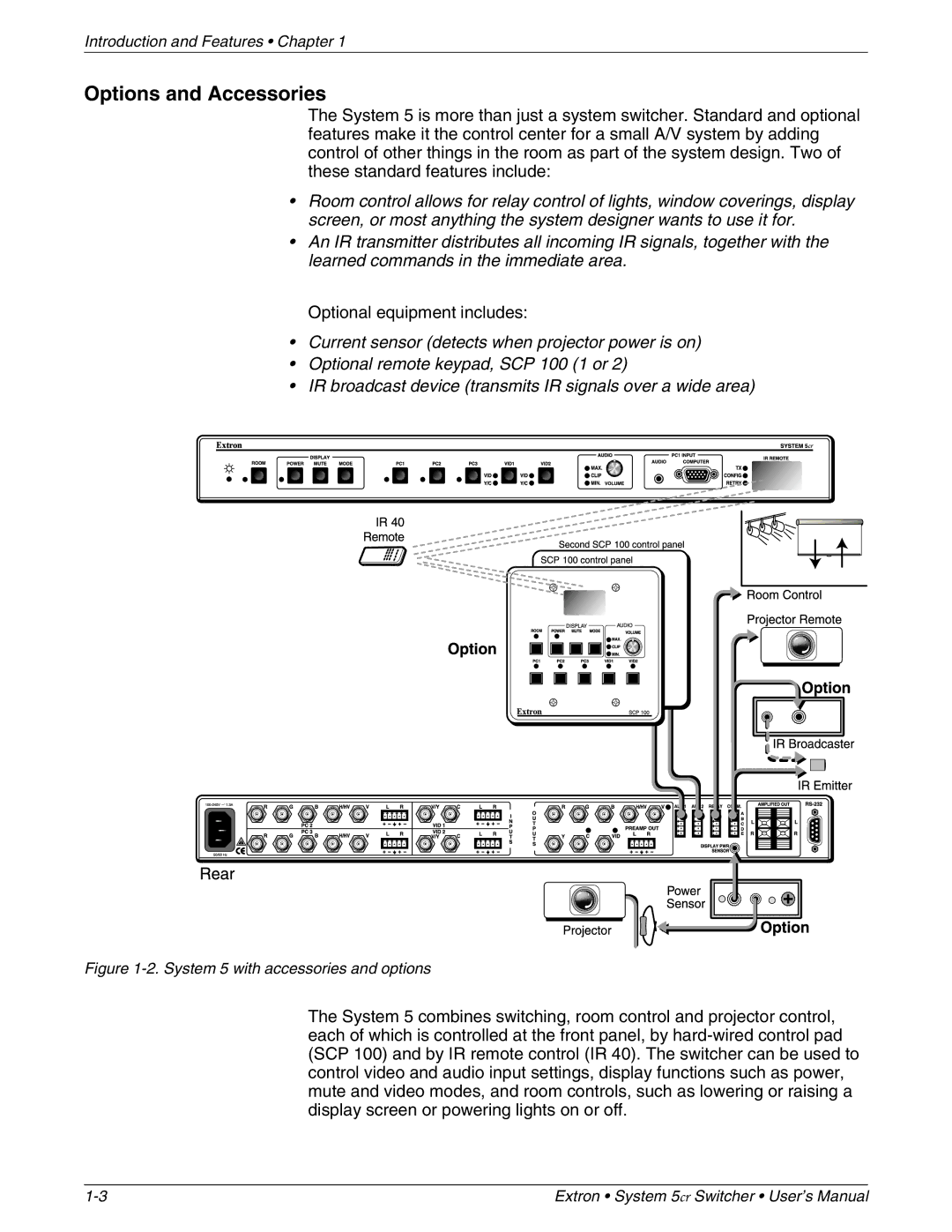 Extron electronic 68-388-01 manual Options and Accessories, System 5 with accessories and options 