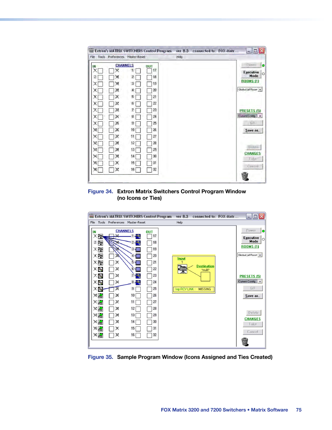 Extron electronic 3200, 7200 manual Sample Program Window Icons Assigned and Ties Created 